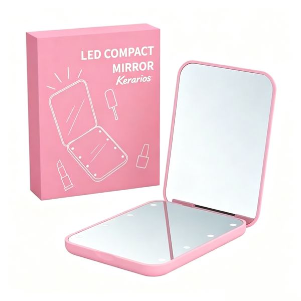 Pocket Portable Mirror Handheld LED 1x/2x Makeup Travel Mirror with Light