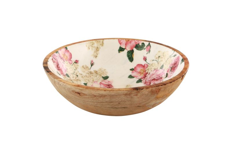 Wooden Serving Bowl with Enamel Paint Inside - Set of Five