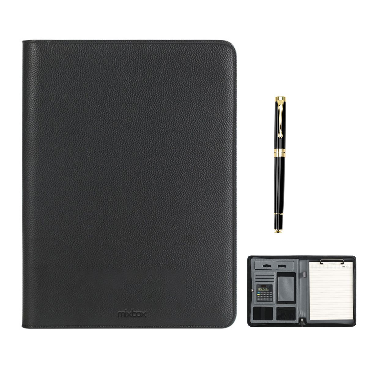 Mix Box PU Leather Business Portfolio Folder Organizer with Calculator