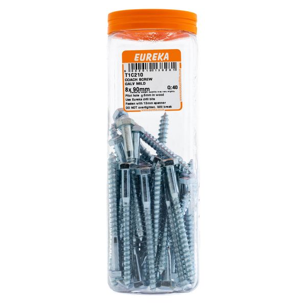 EUREKA Coach Screws Galvanised Mild Steel 8 x 90mm Q:40 T1C210