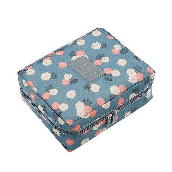 Blue Multifunctional Travel&amp;Home Cosmetics &amp; Makeup Bag-White Flower Design
