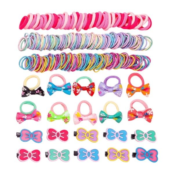 250Piece Bulk Kids Versatile Bow, Simple Hair Ties And Clips Set - Multicolor