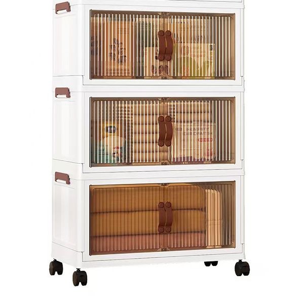 Double Open Door Large Capacity Clothes Folding Plastic Cabinet With Wheel