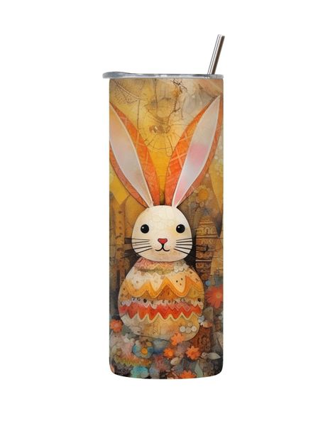 Orange Rabbit 20 Oz Tumbler with Lid Straw Easter Graphic Design Present083