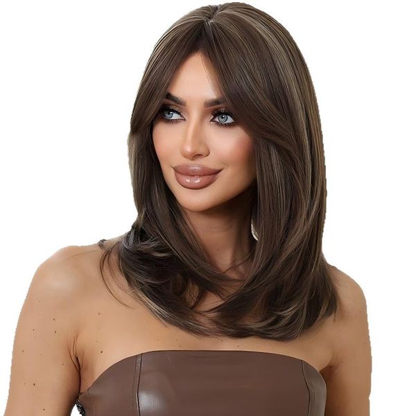 Women's Fashion Brown Layered Wig: Seamless Voluminous Daily Wig