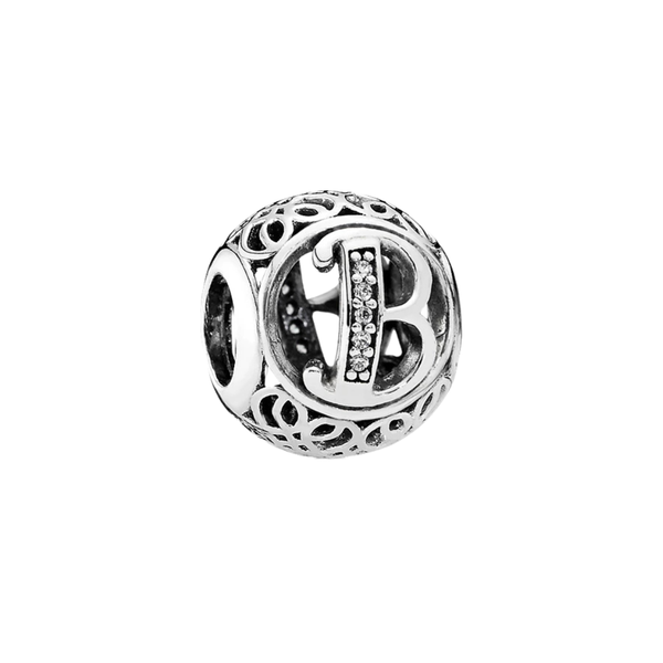 Letter H Initial Openwork Filigree 925 Sterling Silver Slide-On Charm