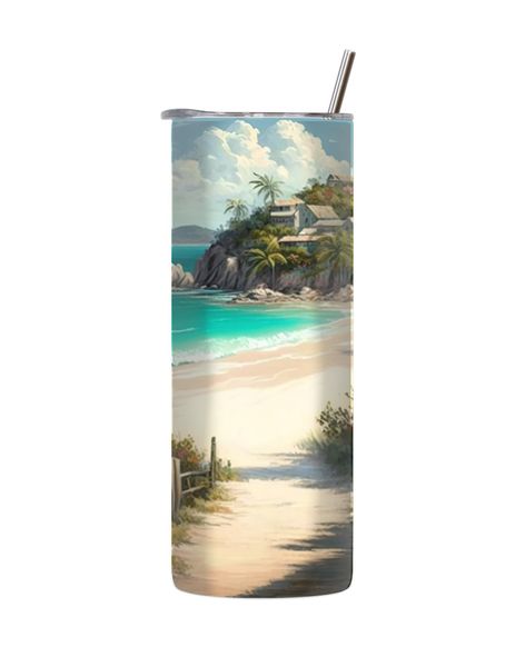 Home 20 Oz Straight Skinny Tumbler Straw Tropical Trendy Graphic Present055