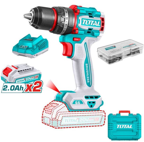 Total Tools 20V Lithium-ion Compact Cordless Impact Drill x2Battery&amp;Charger