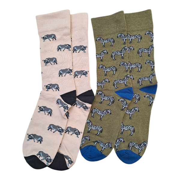 Gift Emporium Wildlife Buffalo and Zebra Socks (2-Pack) - Size 7-11