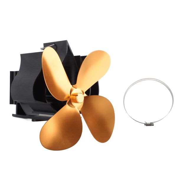 Wall Mount Fan Heat Powered Wood Burning Four Blade Gold