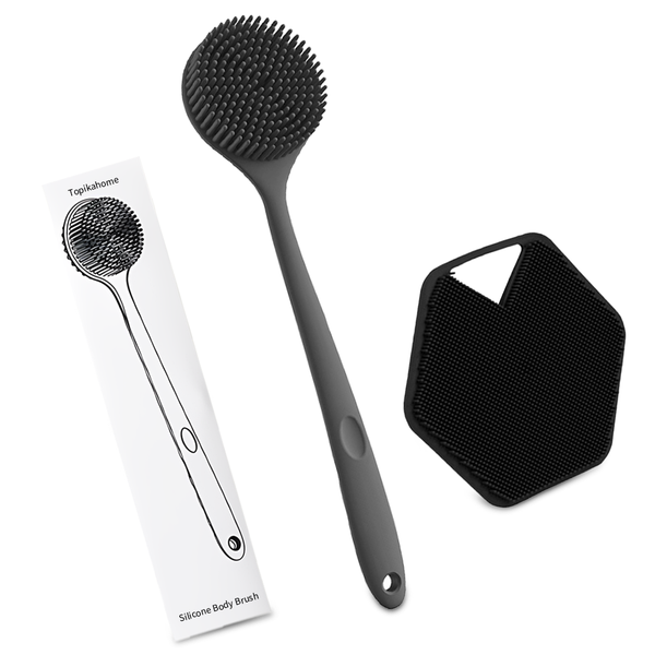 Topika - Back Scrubber for Shower, Black Silicone Body Scrubber with Handle
