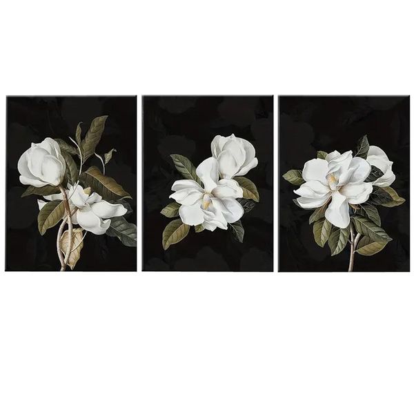 Canvas-Art-3 Pieces White Magnolia Flowers Floral Wall Art