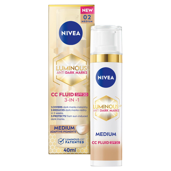 NIVEA LUMINOUS630 Anti Dark Marks, Day Care CC Fluid, Medium, SPF 30, 40ml