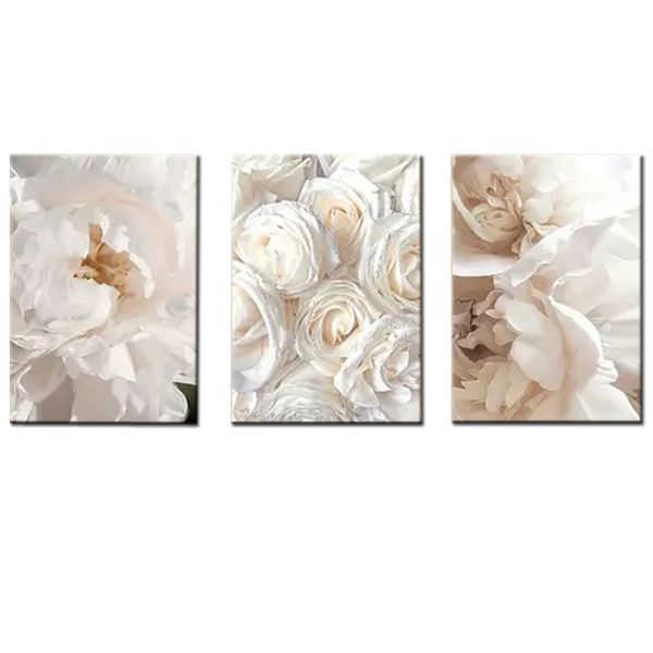 Canvas-Art-3 Pieces White Petals Modern Floral Abstract Wall Art