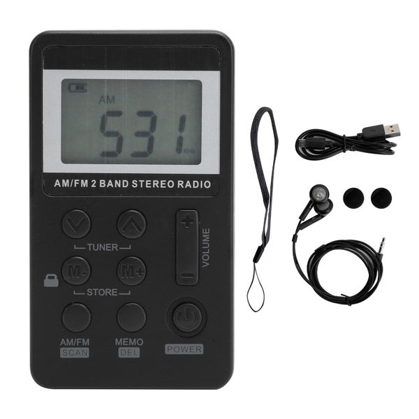Professional Radio Mini Portable FM/AM Stereo Receiver LCD Display Black