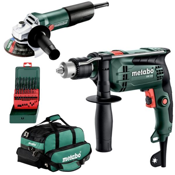 Metabo - Impact Drill SBE 650 and Angle Grinder with HSS-R Drill Bit &amp; Bag