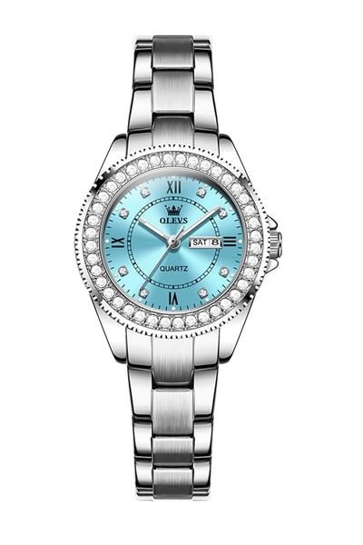 OLEVS Luxury Stainless Steel Women's Watch - Silver and Blue