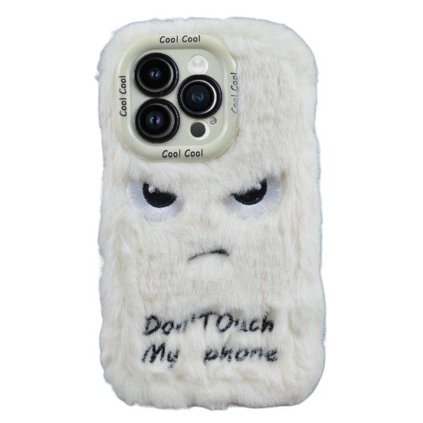 Fluffy "Don't Touch My Phone" Phone Case Compatible With IPH14 Pro - White