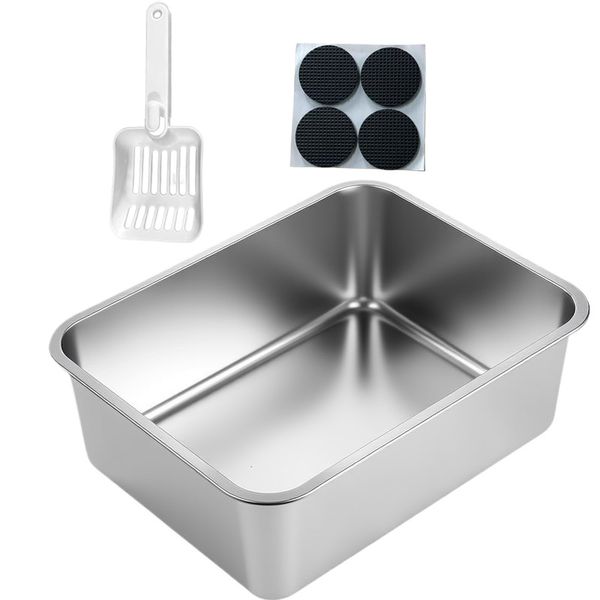 Cat Litter Box Large Stainless Steel With Litter Scoop&amp;Non-slip Mat-20 Inch