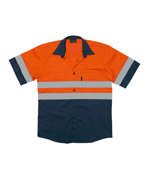 Javlin - Hi-Vis Two Tone Vented Short Sleeve Work Shirt - Orange and Navy