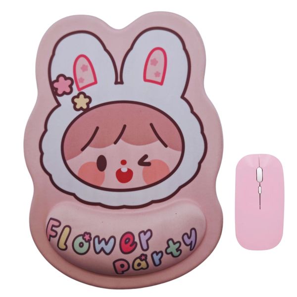 LD Ergonomic Flower Party Mouse pad and Pink Wireless Mouse