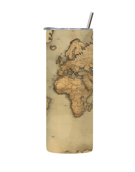 Brown World 20 Oz Tumbler with Lid and Straw Trendy Maps Graphic Present104
