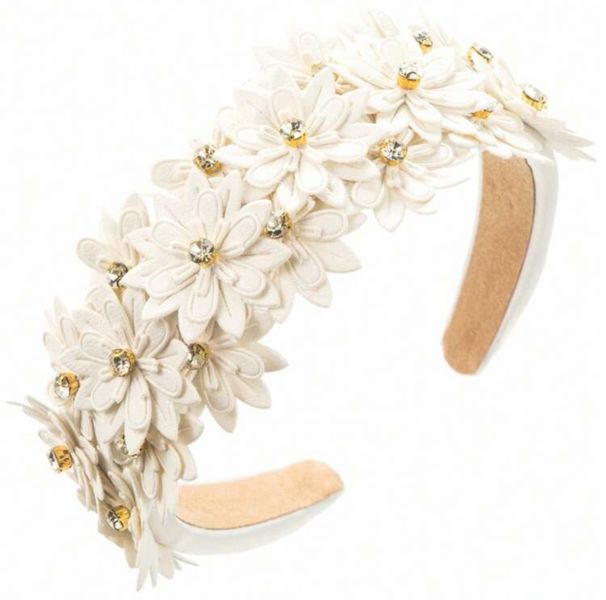 White Floral Embellished Headband - Elegant 3D Flower Design