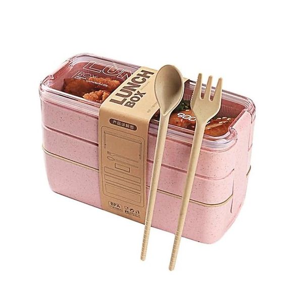 Portable Lunch Box With 3 Layers - 900ml Eco Friendly Includes Cutlery