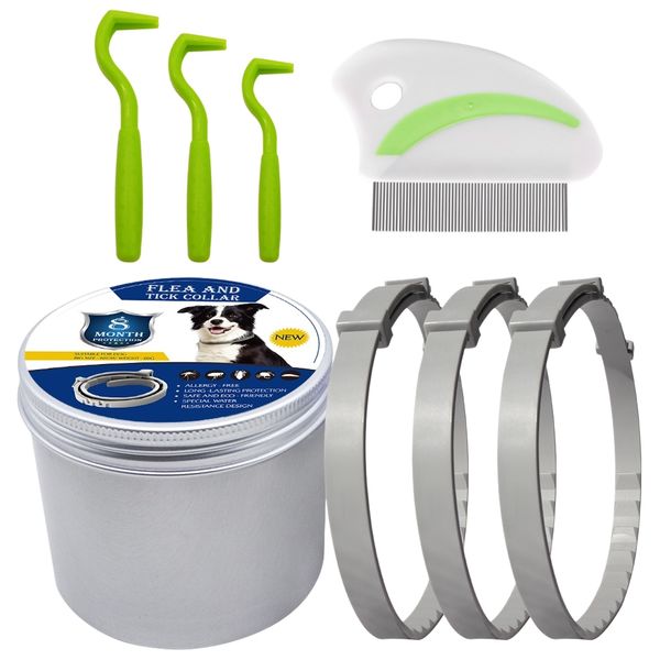 7 Pack Dog Flea &amp; Tick Collar,Includes Tick Removal Tools &amp; Flea Comb -62cm