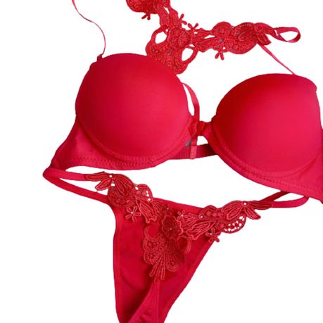 red solid bra and panty set