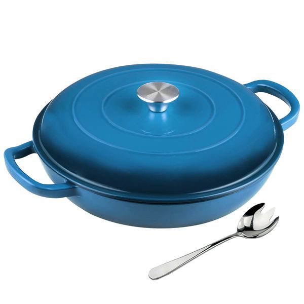 Non-Stick Shallow Enameled Cast Iron Dutch Oven Casserole Pot - 31cm Large