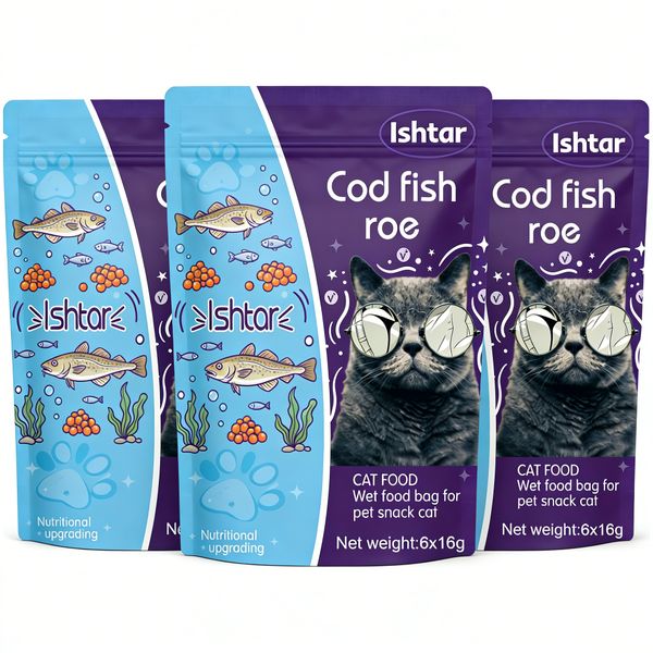 3 Packs 18 Pieces Lickable Cat Treats for Cats and Kittens - Cod Fish Roe