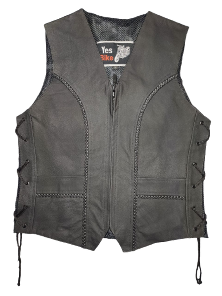 Matt Finish Biker Leather Waistcoat Ladies