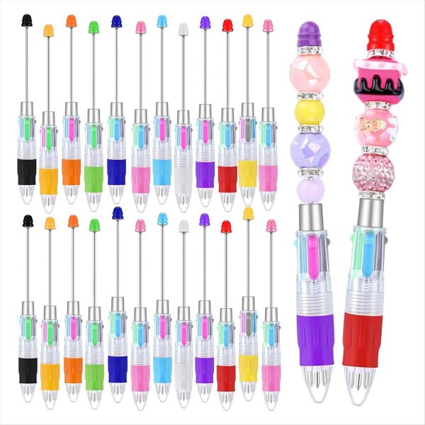24Pcs Multi-Color Beaded Pens 4-In-1 Colorful Beaded Pens Retractable