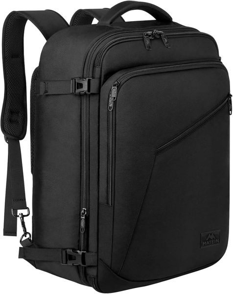 MATEIN 40L Expandable Travel Backpack with Hideaway Straps | Black