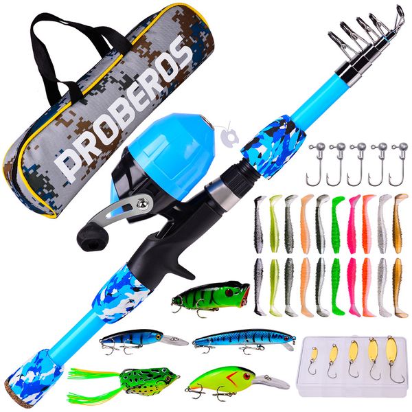 Beginner Mini Fishing Rod Set - PROBEROS with Spincast Reel, Lures &amp; Bag