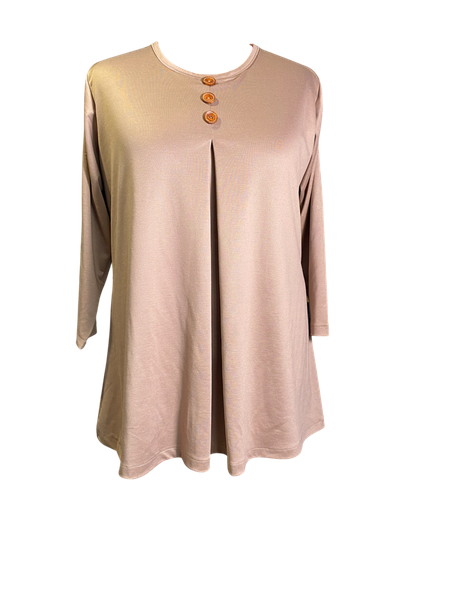 Plus Size Roma Knit Top with Front Pleat and Wooden Buttons