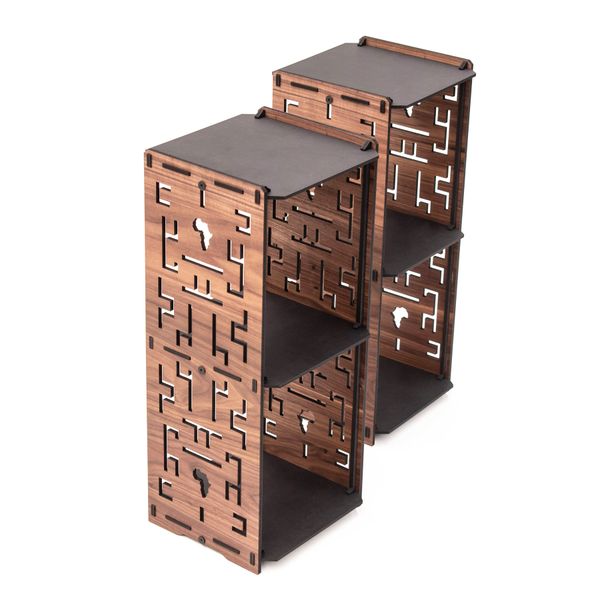 African Art - Maze Tower Side Table, African Inspired Side Table (Set of 2)