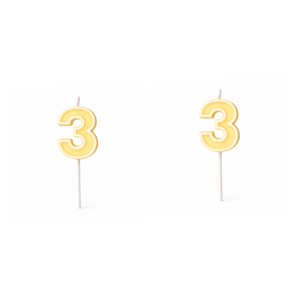 2 Pack - Number 3 Birthday Candle - Yellow