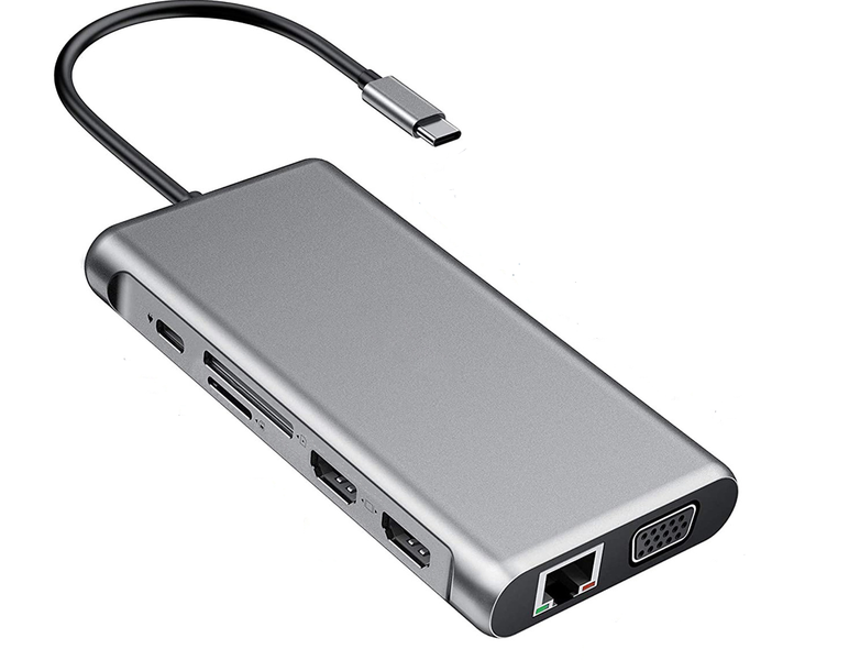 12 in 1 USB Type C Hub Type-C Docking Station with 2 HDMI 4K VGA RJ45 Lan