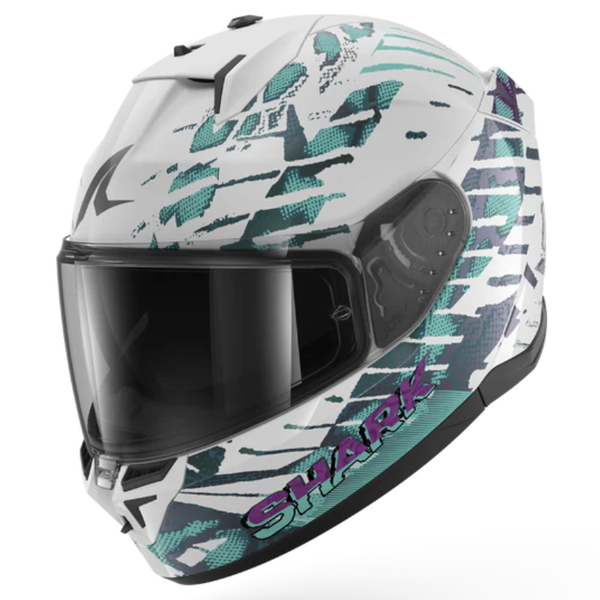 Shark D-Skwal 3 Reptaia Helmet - WXW White/Turquoise/Purple