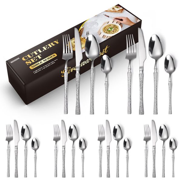 24 PieceTree GrainStainless Steel Cutlery Flatware SetsKnife Fork Spoon Set