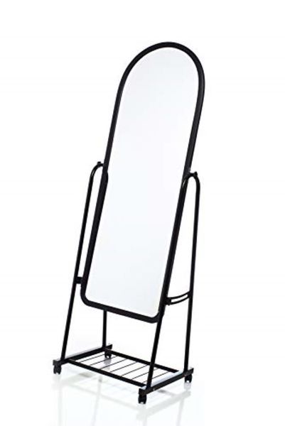 Black Full Length Standing Adjustable Mirror on Wheels with Under Storage