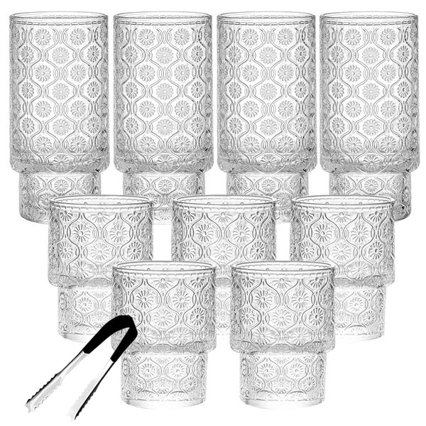 13 Piece - Exquisite Retro Embossed Crystal Drinking Glasses