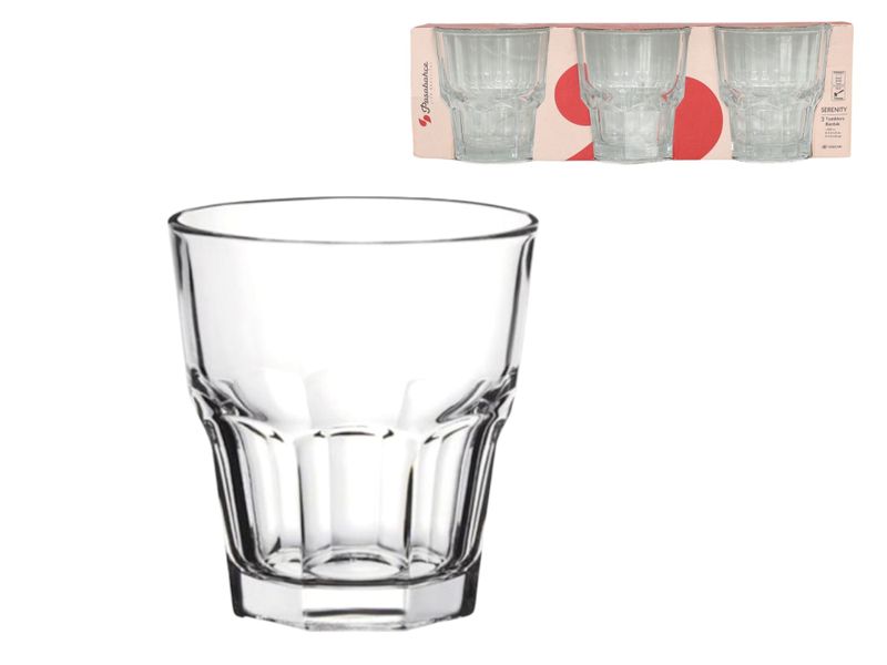 Pa?abahçe Serenity 255ml Fully Tempered Whiskey Glass Set (3-Piece)