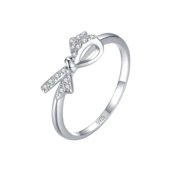 Feminine &amp; Dainty Bowknot S295 Ring With Sparkling Cubic Zirconia Accents