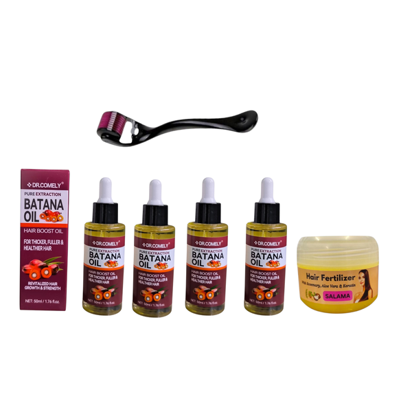 Dr Comely - Batana Hair Oil X 4 Hair Fertilizer &amp; Derma Roller Combo
