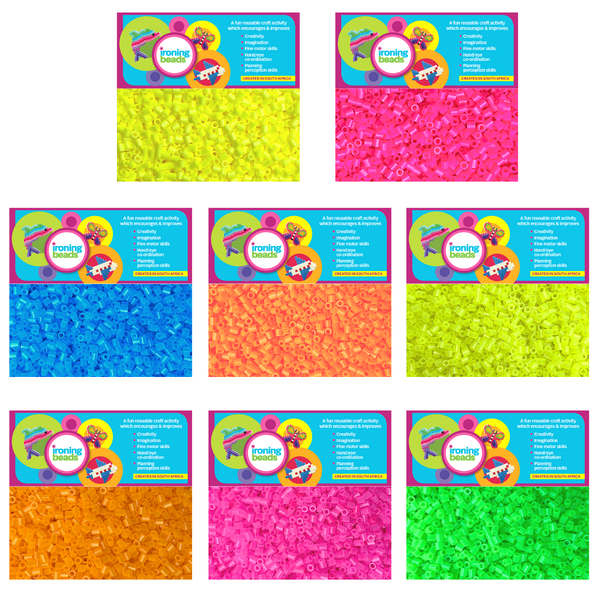 Ironing Beads - Neon &amp; Glow Dark Bead Colours - 6400 Beads - 8 x 800 Packet