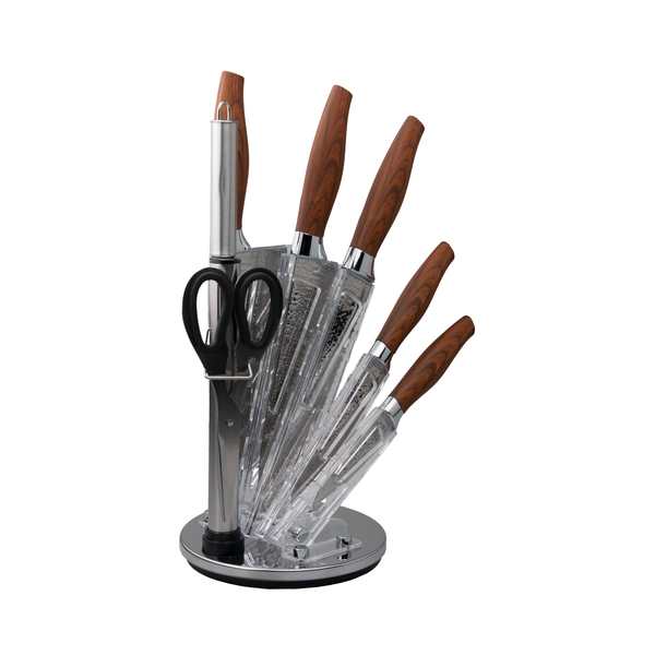 8 Pcs Knife Block Set Hammered Non Stick Design with Sharpener &amp; Scissors