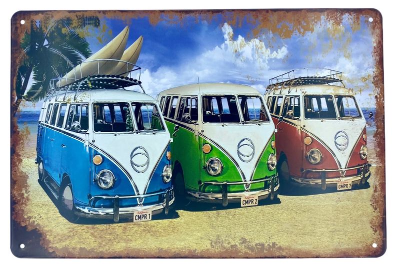 Metal Wall Art - 3x Camper Vans On Beach